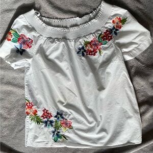 Talbots White Embroidered Blouse with Floral Design